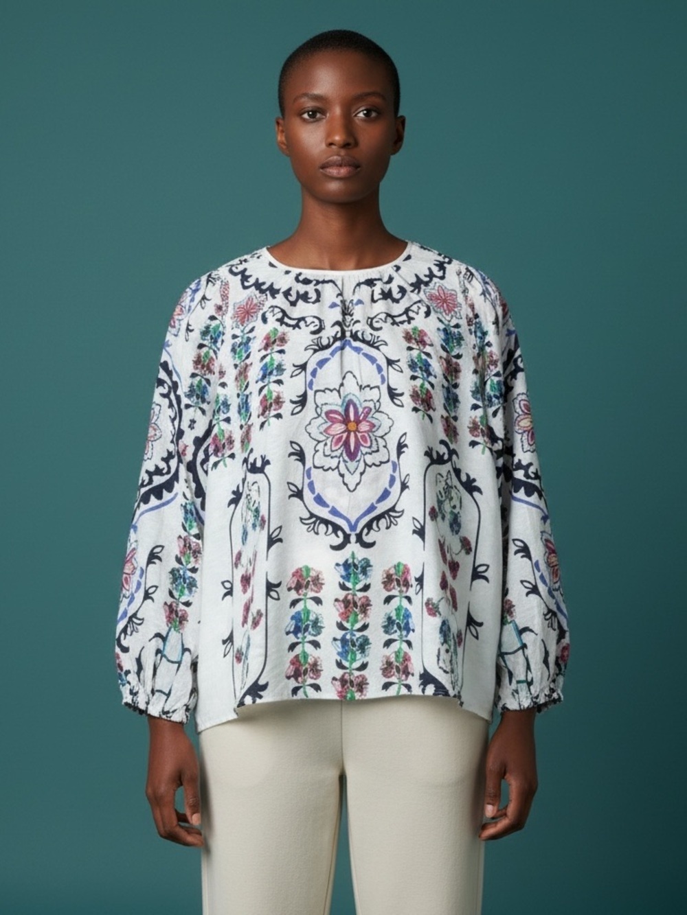 Lane Bryant Boho Floral Embroidered Peasant Blouse